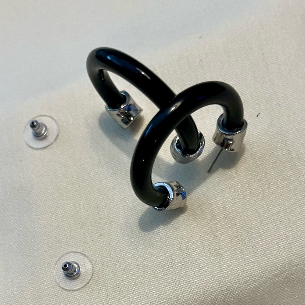 Black and Silver Hoop Earrings - Picture 12 of 16